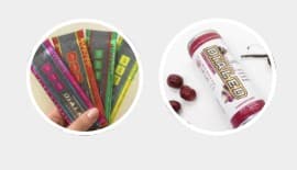 Energy tier: energy drink packets and a Dialed hydration bottle