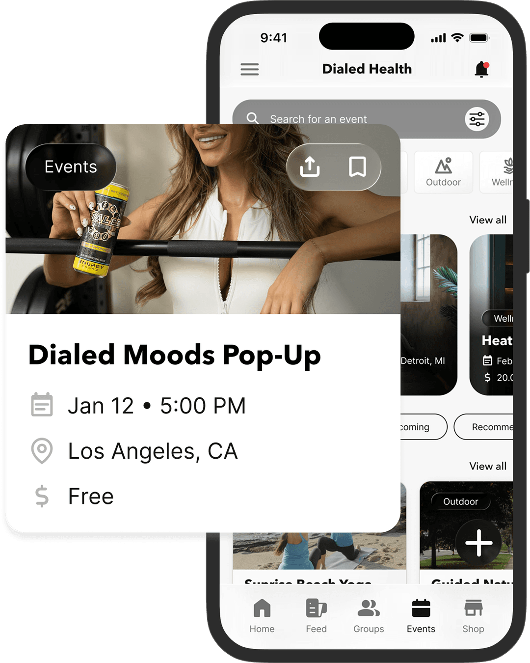 Dialed Health app showing events